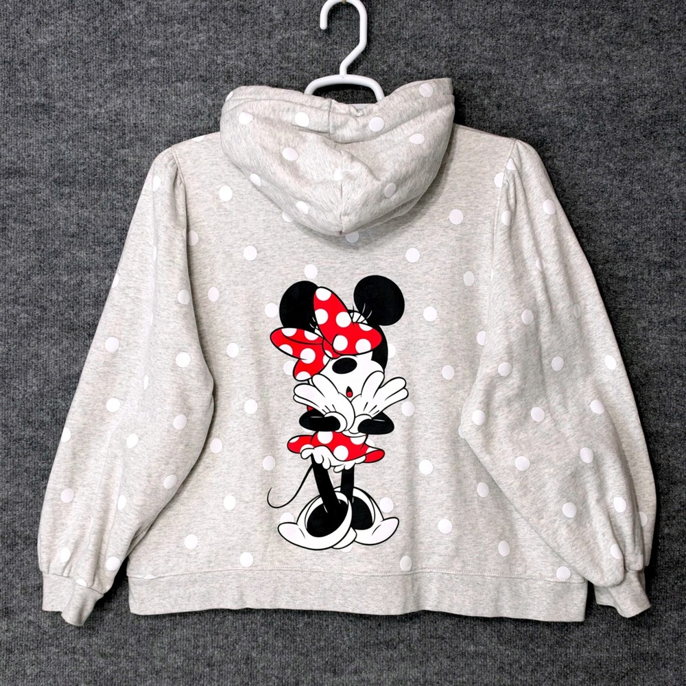 Disney Minnie Mouse Polka Dot Zip Up Hoodie Gray Plus Size 1X Graphic Back